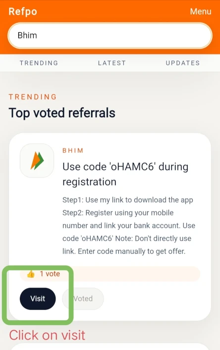 Visit Bhim referral link